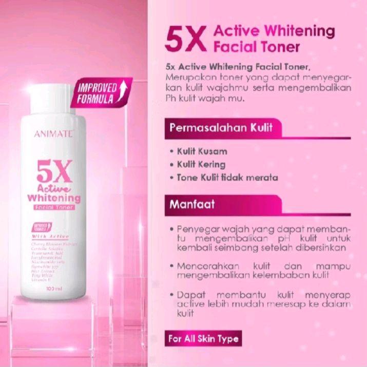 Toner Wajah Animate 5x Aktif Pemutih 100ml - Acid, Mencerahkan, Aging, Hitam, Hyaluronic, Hydrating 1