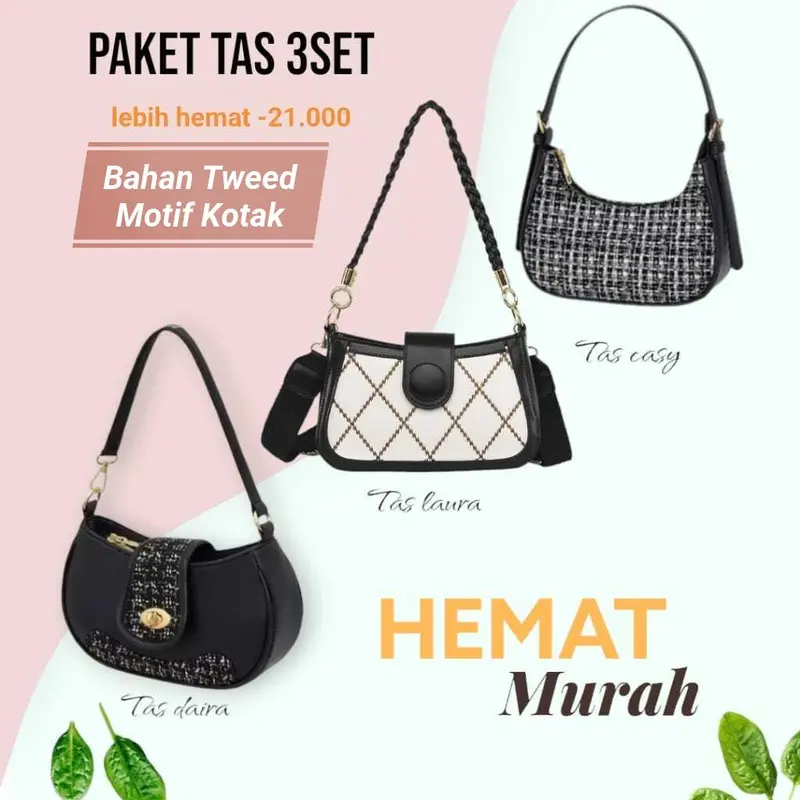 Paket Hemat 3 Pcs Tas Selempang dan Tas Bahu Wanita - Slingbag 0