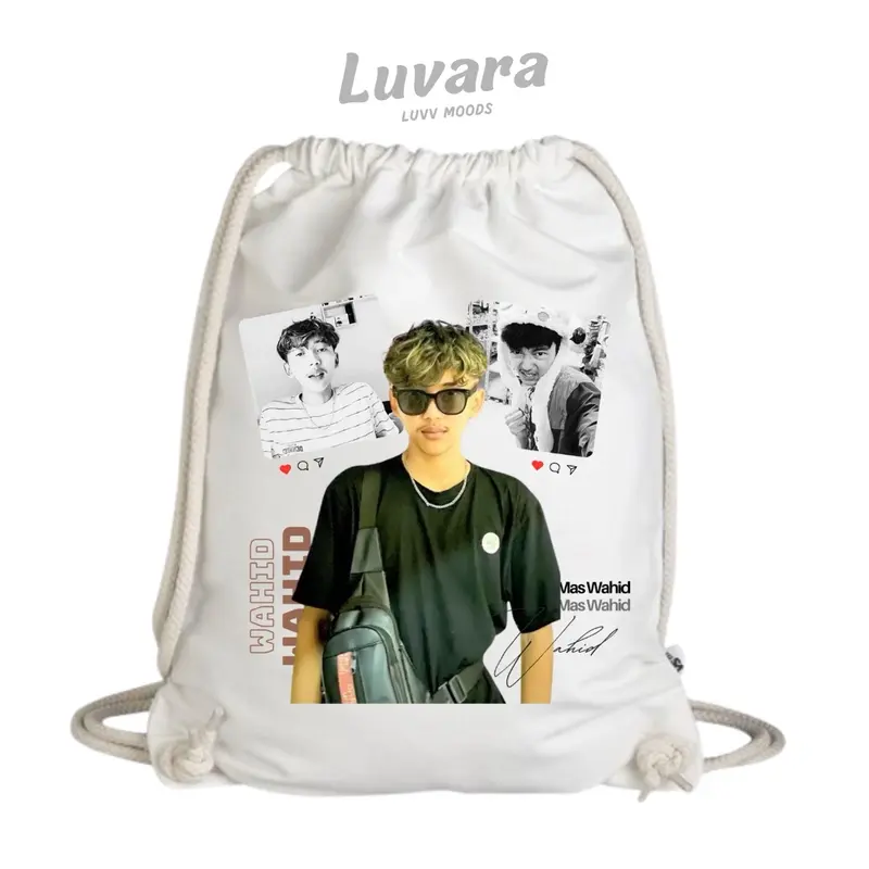 Tas serut WHITE Masboy Isal Andika bonus PHOTOCARDS bahan Canvas Twill 30x40cm warna tidak luntur 4
