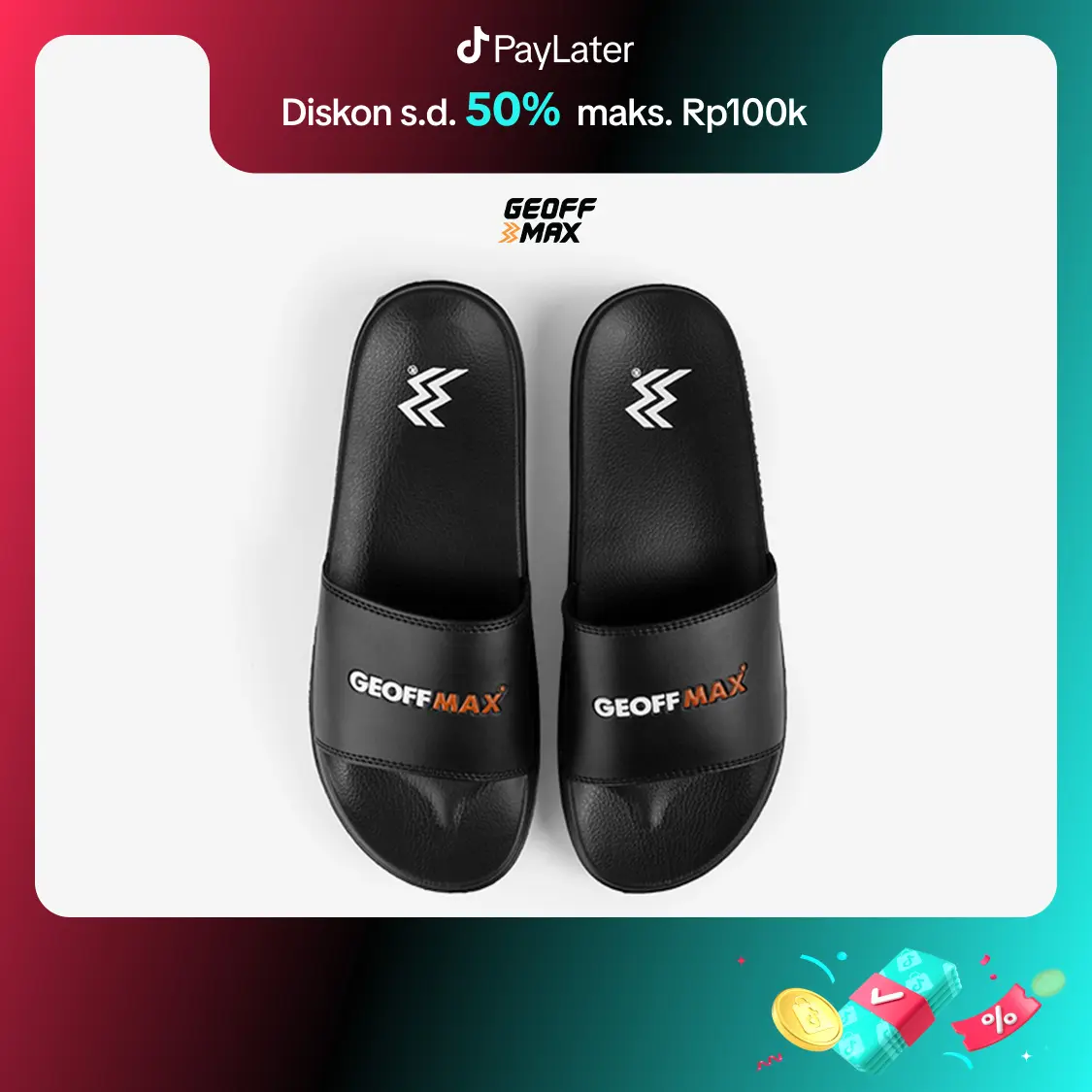 Geoff Max - Wigora Black | Sandal Pria Wanita Sendal Slop Selop Slipper Karet Anti Licin