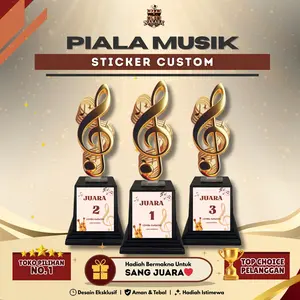Piala Akrilik Musik Sticker Custom Plus Tatakan l Kejuaraan l Menyanyi l Hadiah l Souvenir l