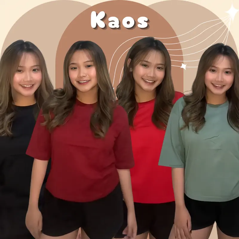 Kaos Wanita Semi Crop Fit XL LD 100 cm Polos Baju Perempuan Distro Jumbo Oversize Lengan 3 per 4 Bigsize Pakaian Tshirt T Shirt Oblong Cewek Cewe Dewasa Kekinian Murah Grosir Warna Putih Hitam Pink Dusty Hijau Coklat Katun Santai Crew Hitam Panjang Combed 2