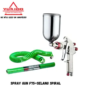 Yukido Spray Gun F75 Tabung Atas Plus Selang Recoil 12 Meter Free Coupler Sambungan Spiral Alat Cat Paket Hemat Tukang Cat