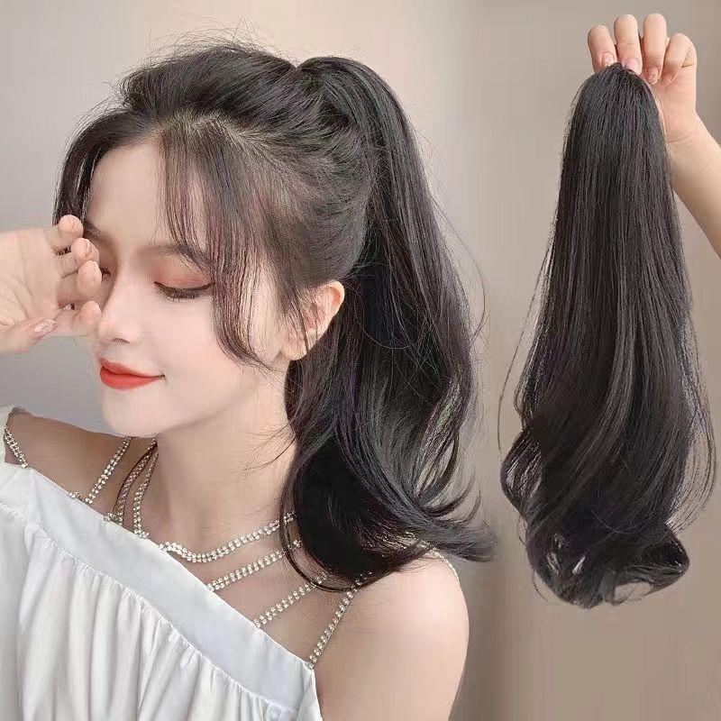 Rambut palsu rambut beralun panjang 40cm, ekor kuda dengan Klip ...