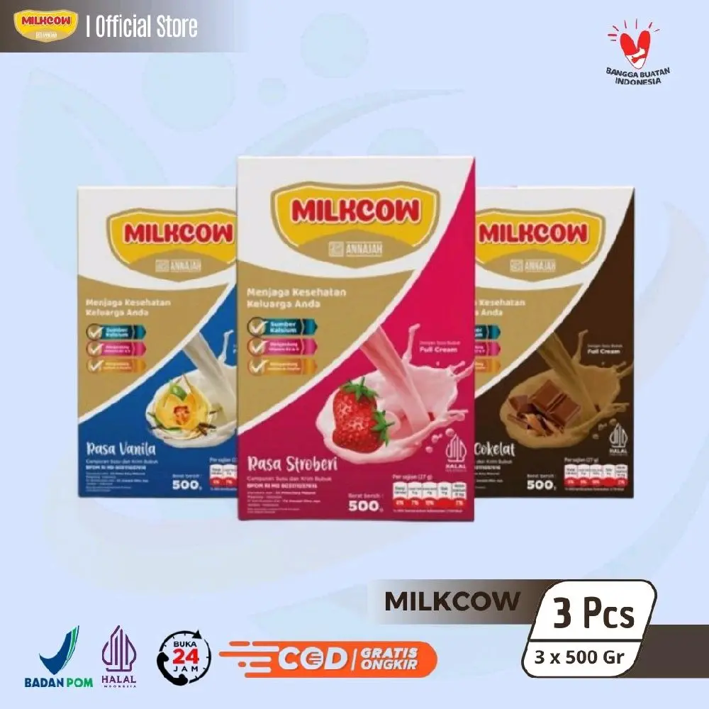 (Bundle 3 Pcs) Milkcow Susu Bubuk Fullcream 2 x 500 Gram untuk Anak dan Dewasa | Dairy Milk Sapi