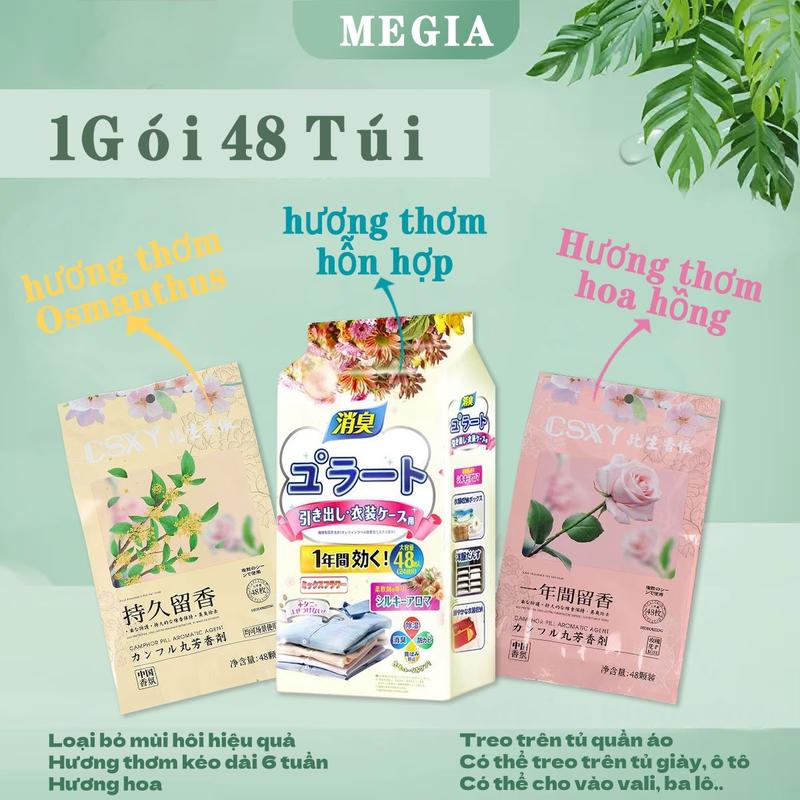  48 túi nhỏ - megia túi thơm tủ quần áo Thông Dụng 4 mùa với mùi hoa và bóng long não chất đuổi mối tủ quần áo ngăn ngừa nấm mốc loại bỏ mùi hôi máy làm mát không khí trong nhà Chống Giường Tắm Tinh Dầu Thơm Cho Quần Áo 