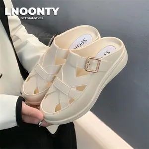 LNOONTY Sandal Wanita Slip On Wanita Korean Style Karet Jelly Empuk Antislip dan Ringan Selop Wanita Kekinian Hitam Shoes