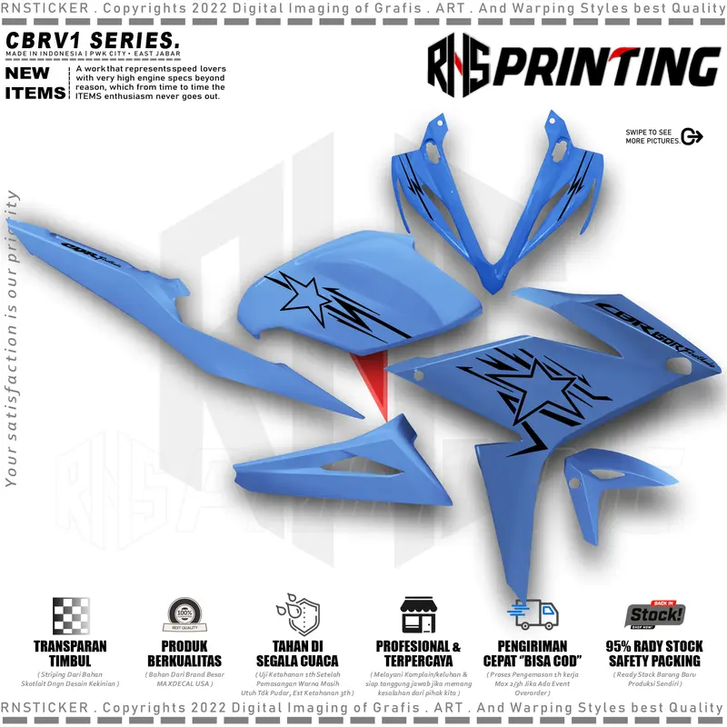 CBRV1 Cutting Stiker Striping Variasi All Cbr Facelift 2017-2019 Motif Bintang Star Transparan Style Kendaraan Motor 8