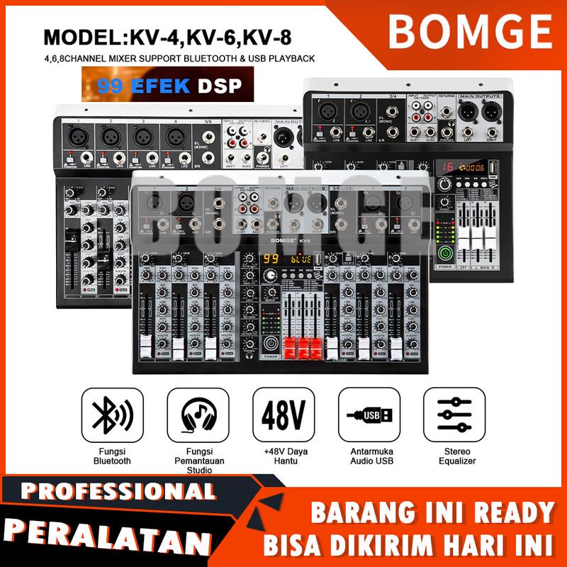 BOMGE 4/6 Channel Audio Interface Sound Board Mixing Console 16-Bit 99DSP DJ Mixer Audio Reverb Effect +48V Phantom Bluetooth Studio Audio Mixer For Karaoke Studio Streaming 0