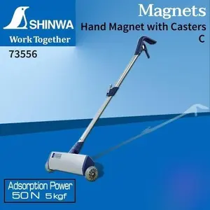 SHINWA Penyapu Sampah Besi Paku 73556 SHINWA Hand Magnet C dengan Caster Bodi Aluminium Kokoh Kapasitas 5kg