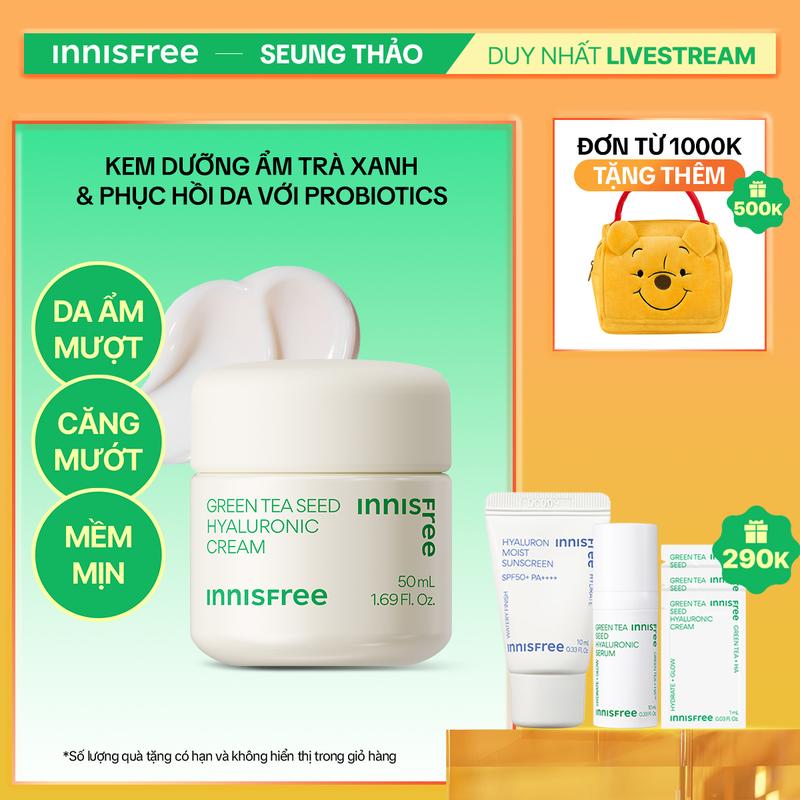 [INNISFREE x SEUNG THẢO] Kem dưỡng cung cấp ẩm từ trà xanh và dầu hạt trà xanh tươi INNISFREE Green Tea Seed Hyaluronic Cream 50mL