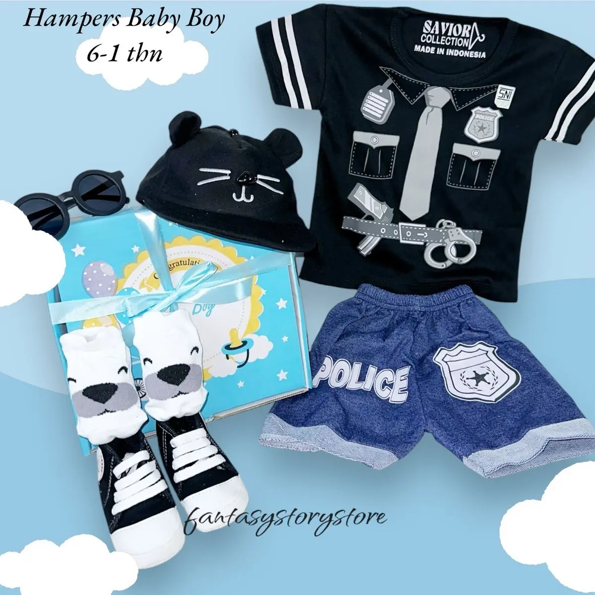 Hampers Setelan Bayi Cowok 6-12 Bln Kado Lahiran Hampers Bayi Cowok
