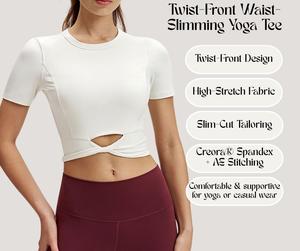Women's Yoga Tee – Cross Twist V-Waist, Stretchy, Breathable, Slim-Fit for Fitness & Running[YA82]