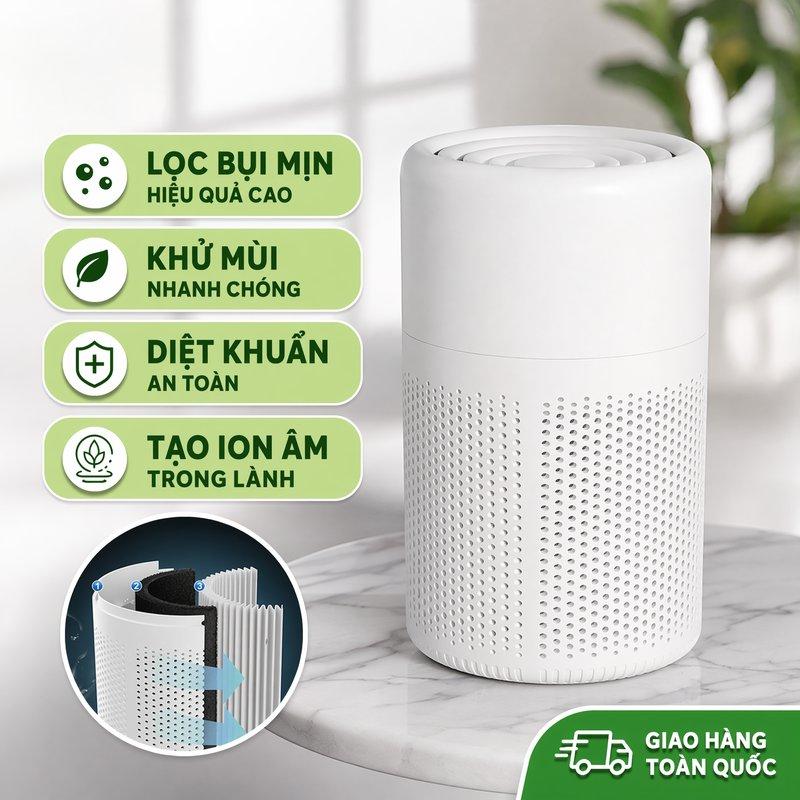 Máy Lọc Không Khí Mini HEPA 13, Ion Âm Carbon, Lọc Bụi Mịn PM2.5 Khử Mùi, USB-C, Cho Văn Phòng Gia Đình, Bảo Vệ Sức Khỏe, Siêu Êm Tiết Kiệm Điện, Quà Tặng Hot Trend, An Toàn Tiện Lợi, Nhỏ Gọn