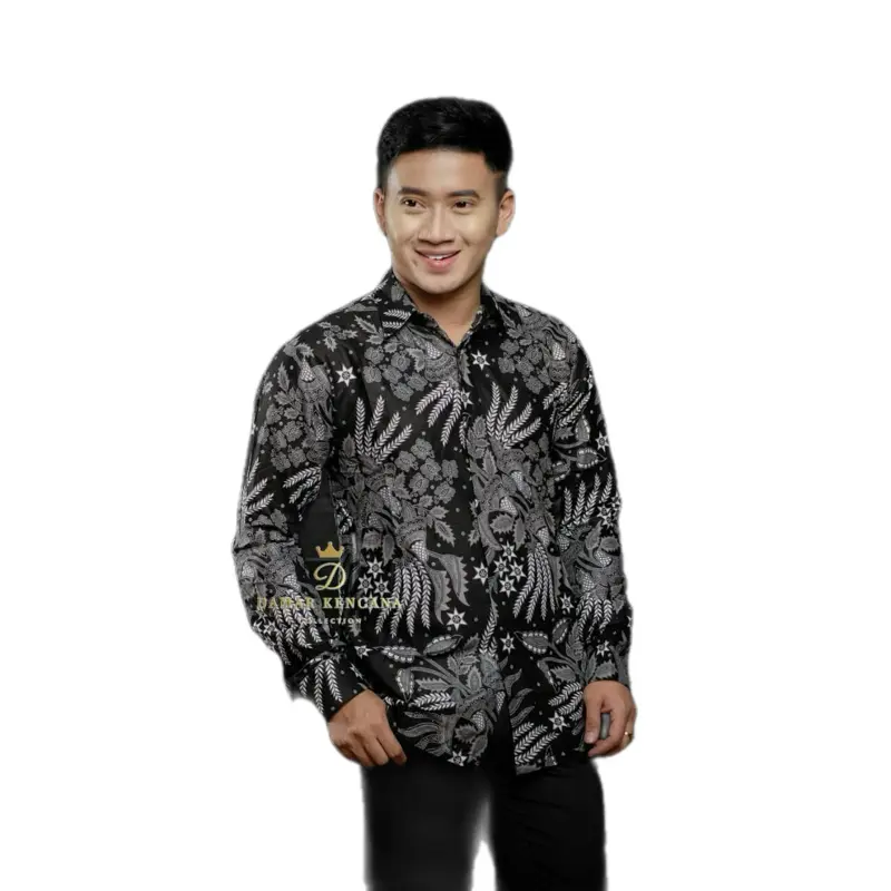 Kemeja batik lengan panjang pria dewasa bahan katun baju kantor 1