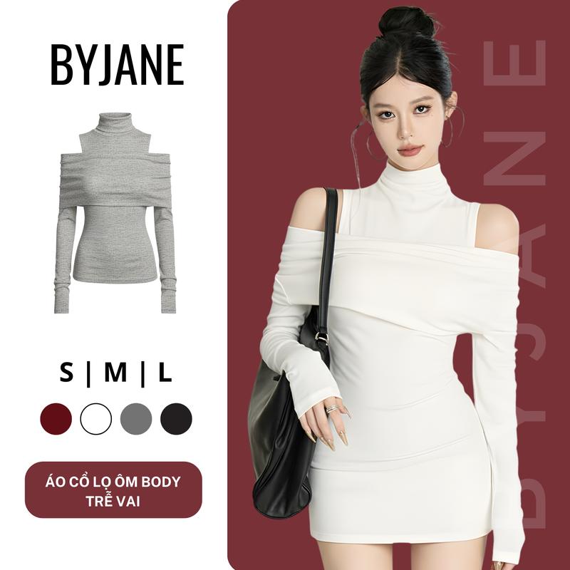   MỞ BÁN  Áo Thun Nữ Cổ Lọ Khoét Vai Tà Trước Ôm Body Chất Thun Mịn Co Dãn BYJANE - 722 