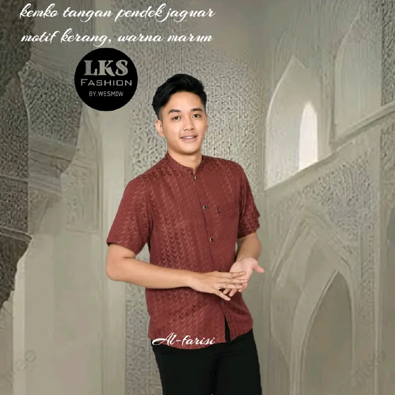 Kemko sultan jaguar tangan pendek/ Koko pria dewasa,  Motif unik juga nyaman saat di pakai kain Katun pilihan Baju Hitam Kancing Kantong Muslim Panjang 2