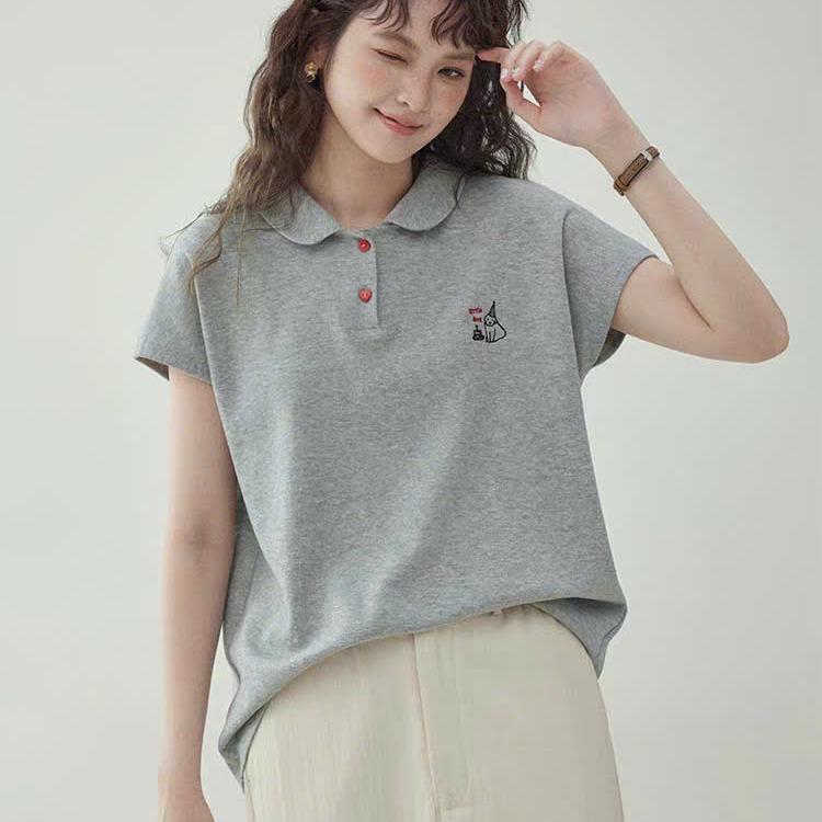 Áo thun Polo nữ Tay Hến ANHSTORE phom Basic in hình dễ thương