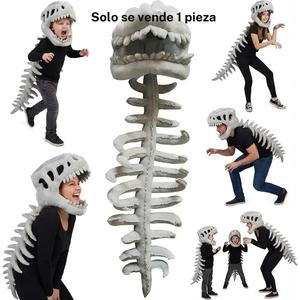 Conjunto de dinosaurio de peluche con esqueleto llevable del Espinosaurio, capa de esqueleto de dinosaurio 3D con cabeza de calavera de peluche, ideal para disfrazarse y jugar, traje de Halloween