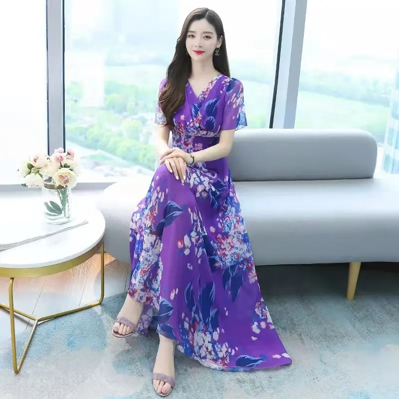 phụ nữ ăn mặcQuần Áo Nữ, Phong Cách Mùa Hè, Thời Trang, Ngọt Ngào Và Dễ Phối Đồ, Eo, Cổ Chữ V, ngắn Tay, Váy In Hình, Thanh Lịch Và Thời Trang, Phong Cách Hàn Quốc Dress Women