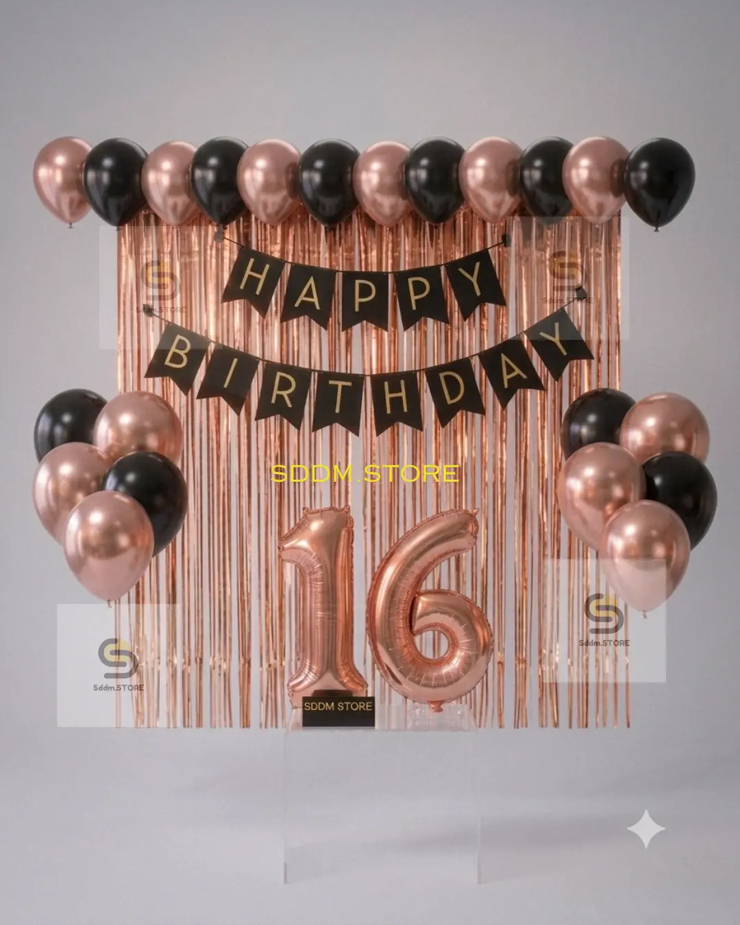 PAKET SET DEKORASI ACARA PESTA ULANG TAHUN ANAK WARNA ROSEGOLD & GOLD LENGKAP GRATIS BALON ANGKA Berwarna Berwarna Latex