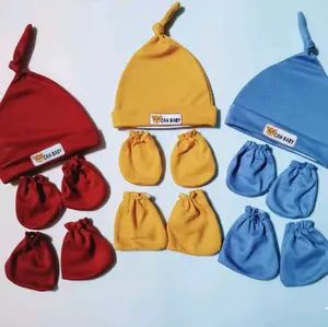 Sof baby  9in1 Set Topi dan Sarung Tangan Bayi Newborn Usia 0-6 Bulan Terbaru Lengkap Warna Merah Kuning Biru