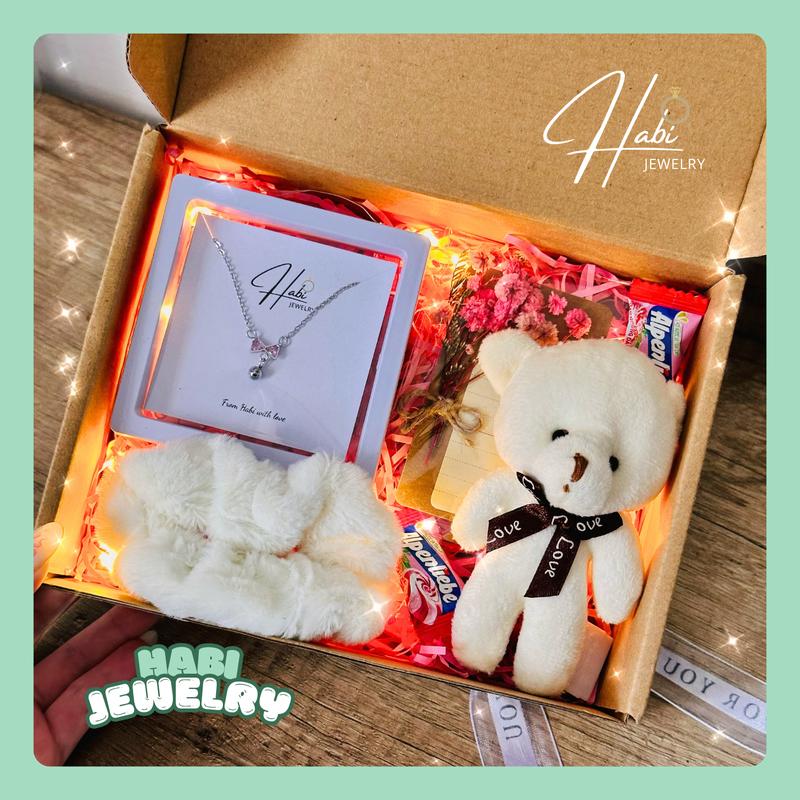   Habi Jewelry  Set Quà Tặng Trang Sức Dây Chuyền - Kèm Gấu Bông Thiệp Phụ Kiện - Quà Tặng Bạn Gái 14 3 8 3 20 10 1 6 Sinh Nhật Valentine 