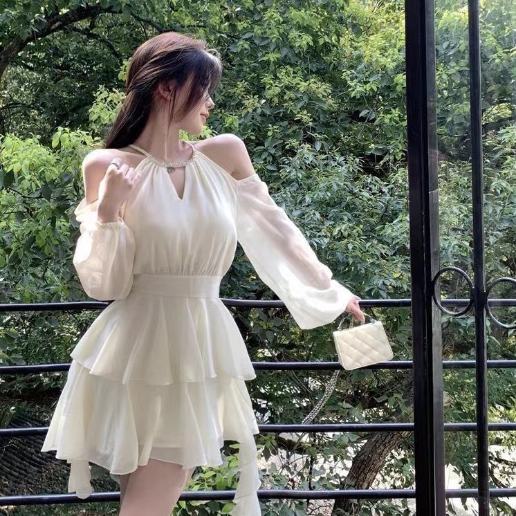 Váy Ngắn, Phong Cách Ngọt Ngào Đơn Giản, Màu Mơ Pháp, Dài Tay, Thích Hợp Cho Kỳ Nghỉ, Mùa Hè, Mỏng Vừa Vặn, Siêu Thanh Lịch, Váy Bánh Xếp Nhún, Phong Cách Hàng Ngày Nữ Women đầm  trắng váy  liền 9