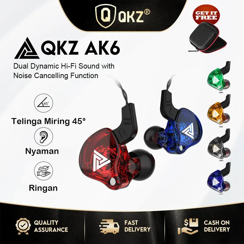 QKZ AK6 Headphone With Mic In Ear Earphone Copper Driver HiFi Sport Headphones For Running In Ear Built-in Microphone Noise Cancellation Headset