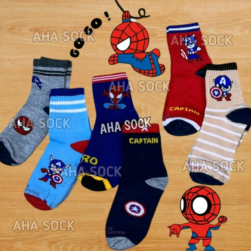 Paket [4 Pasang] Kaos Kaki Anak Laki Laki Motif Superhero ukuran TK PAUD Lembut dan Nyaman Katun Fashion Socks kaus kaki 4 - 8 tahun 2