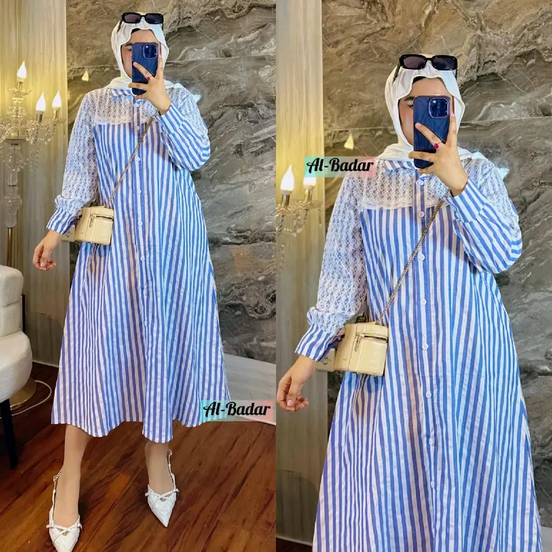 BISA/COD MIDI DRESS TERBARU BAHAN KATUN MIX BROKAT MODEL KANCING AKTIF BUSUI FRENDLY MIDI DRESS VIRAL 3