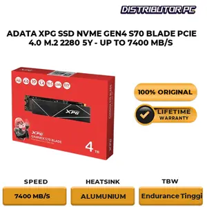 ADATA XPG SSD NVME GEN4 S70 BLADE PCIE 4.0 M.2 2280 5Y - UP TO 7400 MB/S