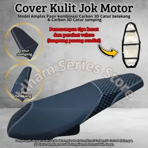 (Langsung Pasang) Jok Kulit Cover Sarung Jok Motor Bahan Amplas Pasir Carbon Catur 3D 4D Premium Tahan Lama Anti Air & Cakar Kucing Desain Modern Elegan variasi Motif Style Universal Hitam Samping abstrak murah