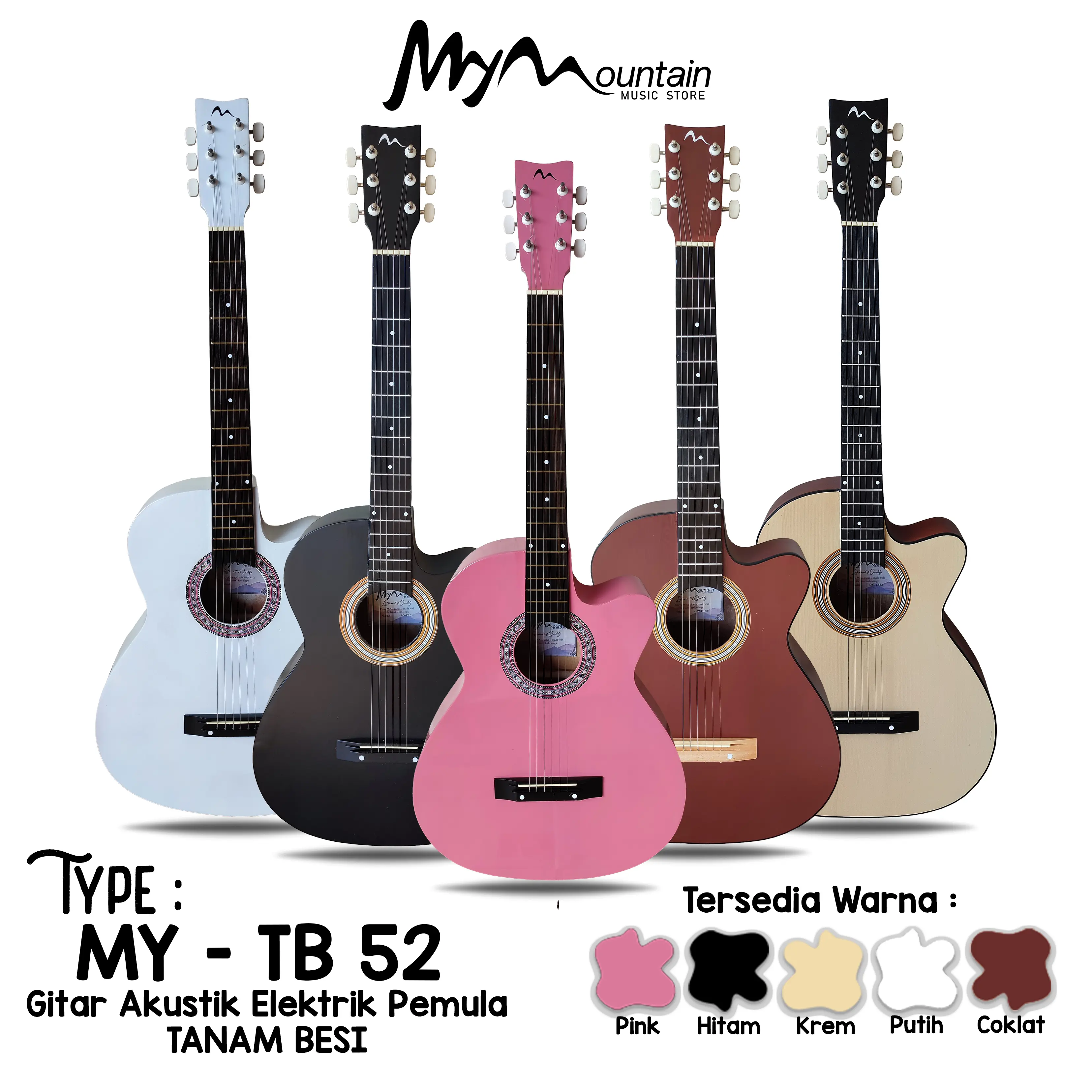 gitar pemula tanam besi akustik elektrik 7545r merk mympro ori