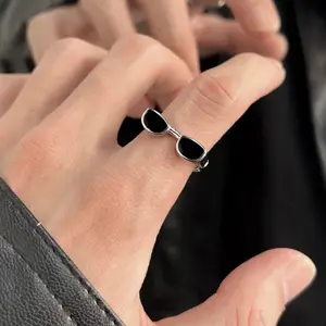 【Jojoo】Cincin Terbuka Paduan Glazed Dengan Bentuk Kacamata Modis Unik Untuk Pria dan Wanita - Serial Number 1 Sunglasses Ring