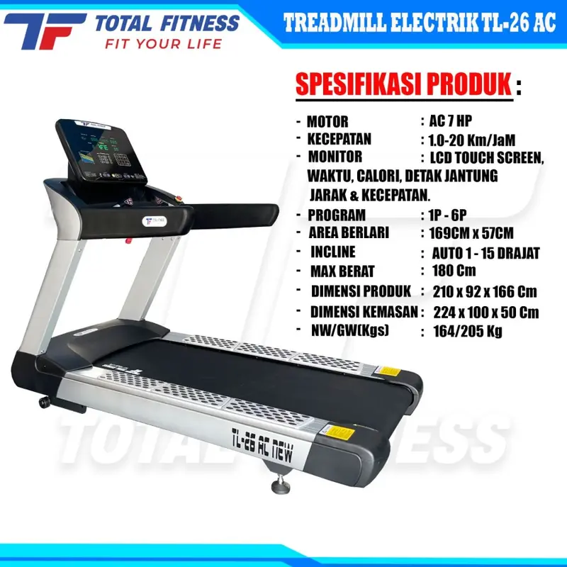 NQG - New Alat Olahraga Gym Fitness Commercial Big Treadmill Listrik Elektrik Total TL 26 AC New 4