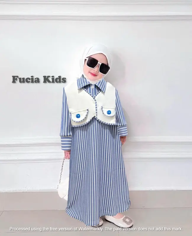 Gamis lebaran Anak Perempuan pakai rompi ala korea usia 1 sampai 12 tahun bahan scuba Parsel 2