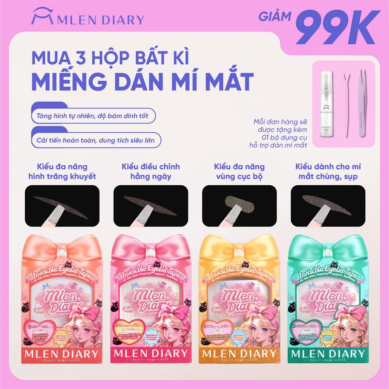 【Mua 3 Giảm 99k Mlen Diary - Miếng Dán Kích Mí Lưới Tàng Hình Tự Nhiên Phù Hợp Cho Mọi Dáng Mắt Nhiều Lựa Chọn Dễ Dùng Cho Người Mới Bắt Đầu- Kích Mí Không Gây Lộ Tự Nhiên Cả Khi Không Makeup Mua 3 hộp được ưu đãi hơn