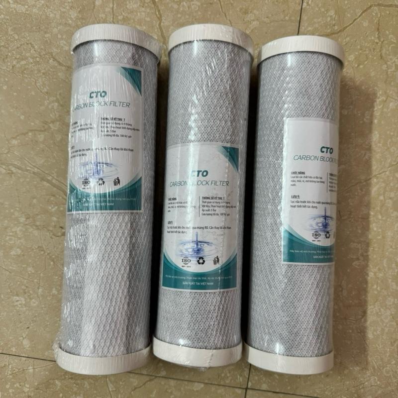 Combo 3 lõi lọc CTO số 3 than hoạt tính 10 inch cho máy lọc Ro loại bỏ chất hữu cơ độc hại màu mùi vị