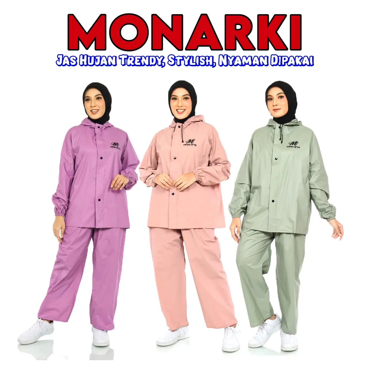MONARKI Jas Hujan Setelan Dewasa Mantel Hujan Pria Wanita Baju Celana Kain Parasut PVC 0.25 Tebal Elastis Anti Air