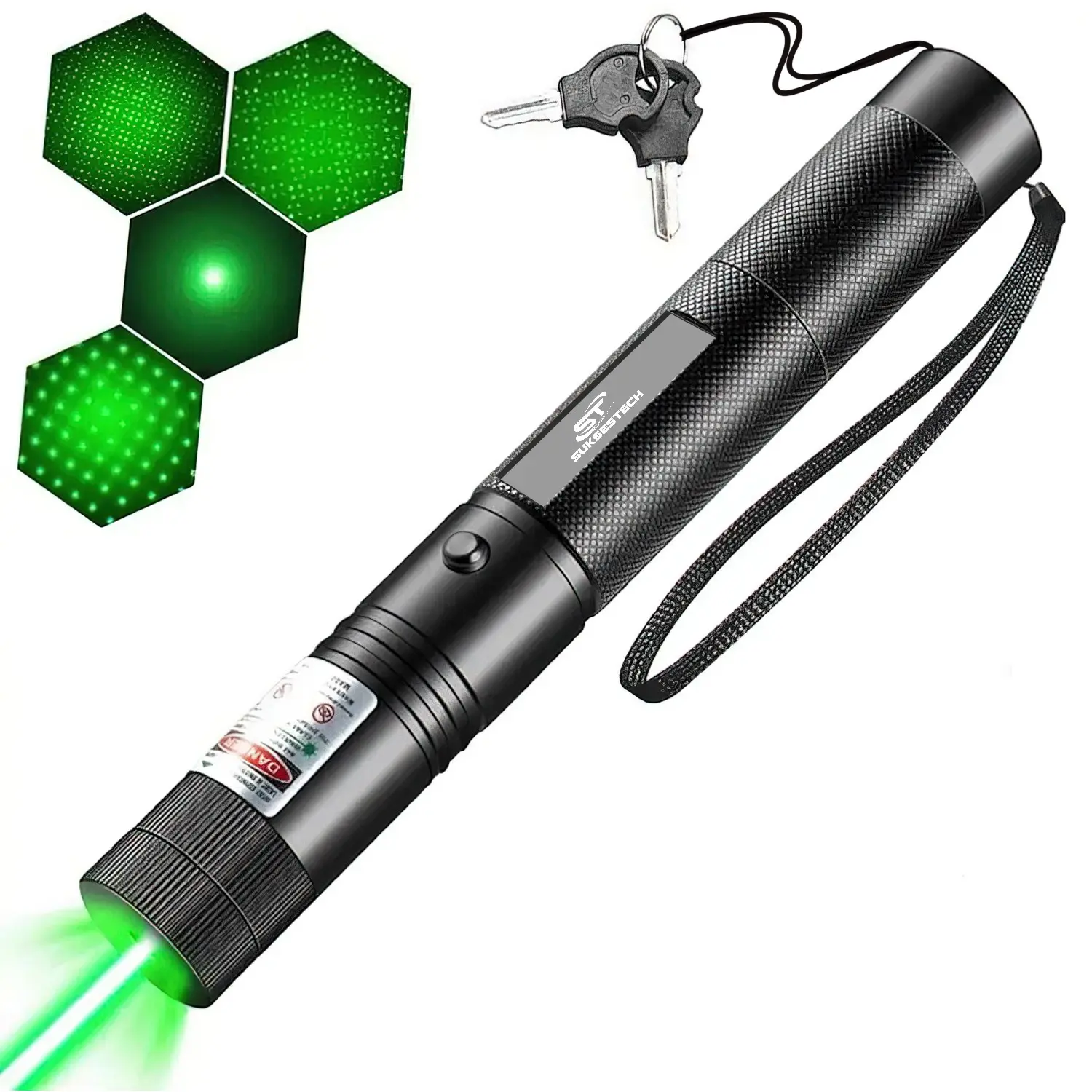 Suksestech Laser Senter Pointer Hijau Re Dengan Batre Dan Tempat Cas Batrai Berbahan Aluminium- SenterLaser-303 baterai