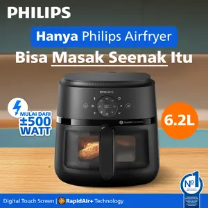 Philips Series 2000 Airfryer Digital 6,2 L - NA230/00 dengan jendela transparan, air fryer multifungsi digital layar sentuh, air fryer terbaik - Hitam