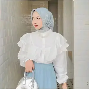 Raffela Blouse Polo Linen Premium Kemeja Wanita Ruffle Viral Baju Kancing