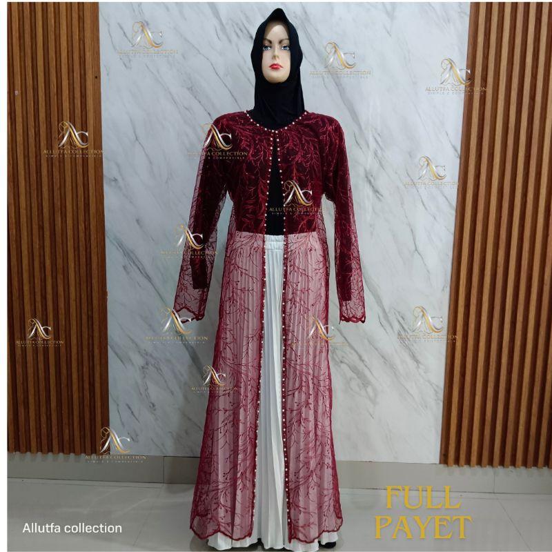 outer cardigan gamis brukat tule lengan panjang kekinian 4