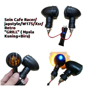 lampu sein Japstyle/W175/XSR/Cafe Racer ( Model Teralis) Nyala Kuning+Biru Motorcycle Bulat Baut 14