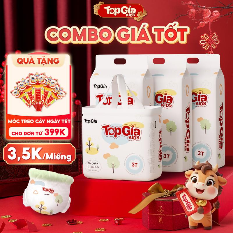 COMBO GIÁ TỐT - TIẾT KIỆM CHO MẸ BỈM Tã Bỉm Topgiakids pH<7 an toàn cho da bé mềm mại mỏng nhẹ chống tràn tối đa BO
