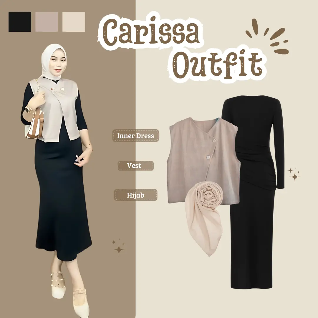Setelan Carissa Outfit ( Inner Dress + Vest + Hijab ) One Set Korean Style | Fashion Wanita Kekinian
