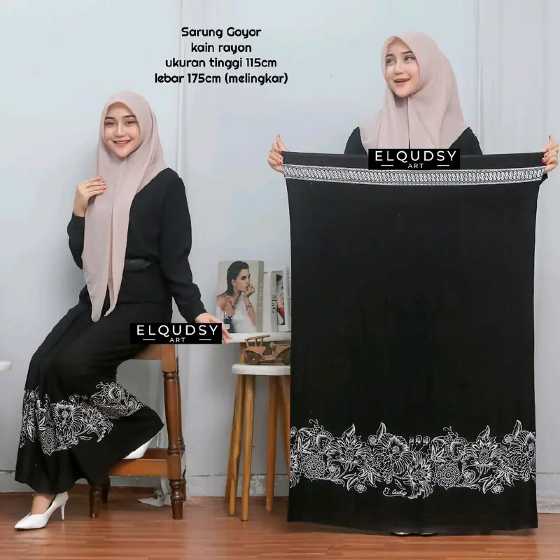 Afi.id • Sarung santri Mbak santri  Remaja Putri Bahan Rayon Sarung Goyor Printing Hitam Motif Bunga Wanita Muslim Adem Lembut Nyaman dipake seharian (COD) Batik Dewasa Pekalongan 5