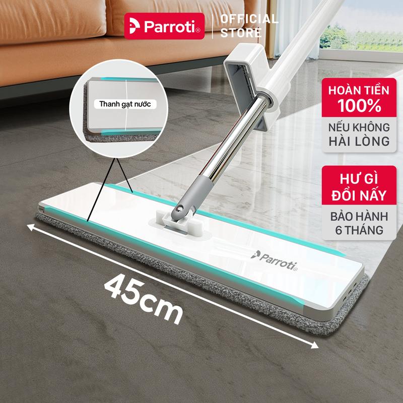 Cây Lau Nhà Tự Vắt Xoay 360 Độ bàn Lau 45cm, Có Thanh Gạt Nước Parroti Magic - MG03