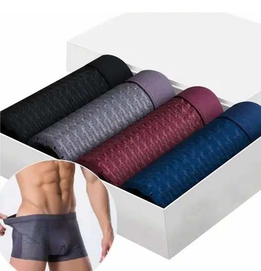 Quần Đùi Boxer Sợi Tre, Chất Lượng Cao Cấp, Đồ Lót Nam, Gói 4 Cặp